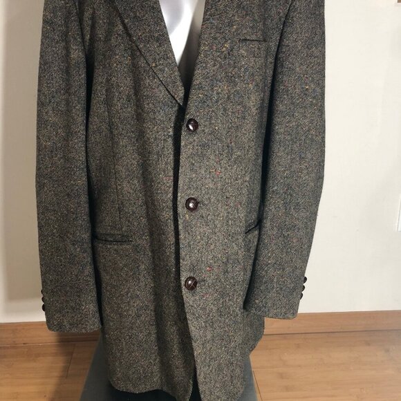 John Blair Mens Size 44 Speckled Brown Wool 3 Leather Button Blazer Suit Jacket - Picture 6 of 13